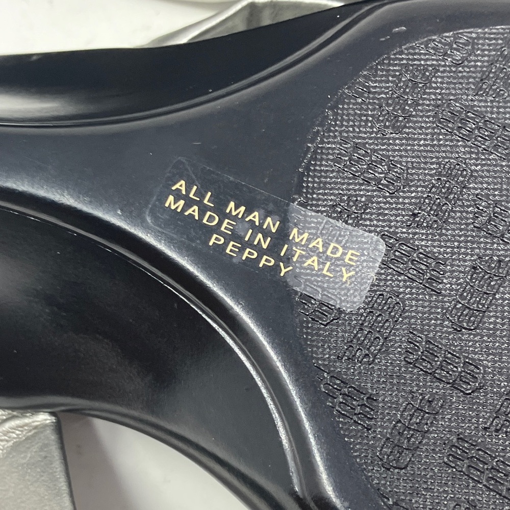Italian Shoemakers Silver Black Wedge Sandals Size 8 Made in Italy Rhinestone - Picture 8 of 13